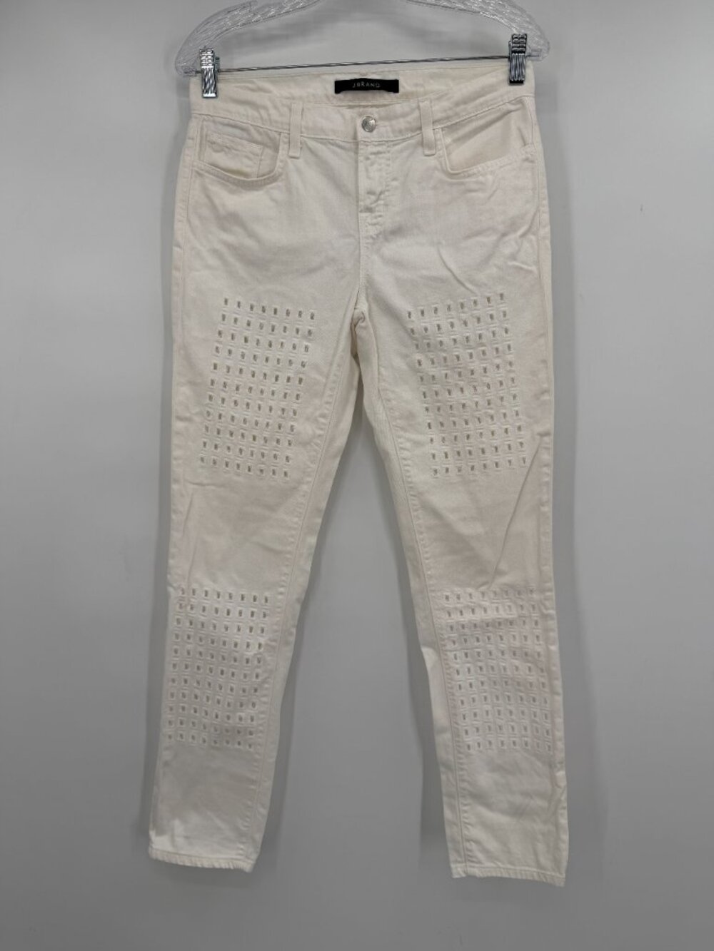 J Brand Aidan White Embroidered Cutout Skinny Jeans Size 25 Made USA